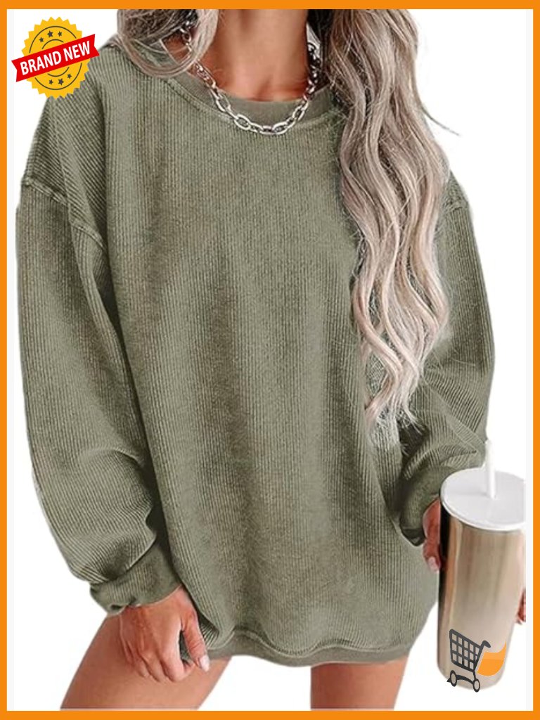 Oversized Corduroy Crewneck Sweatshirt Long Sleeve Pullover